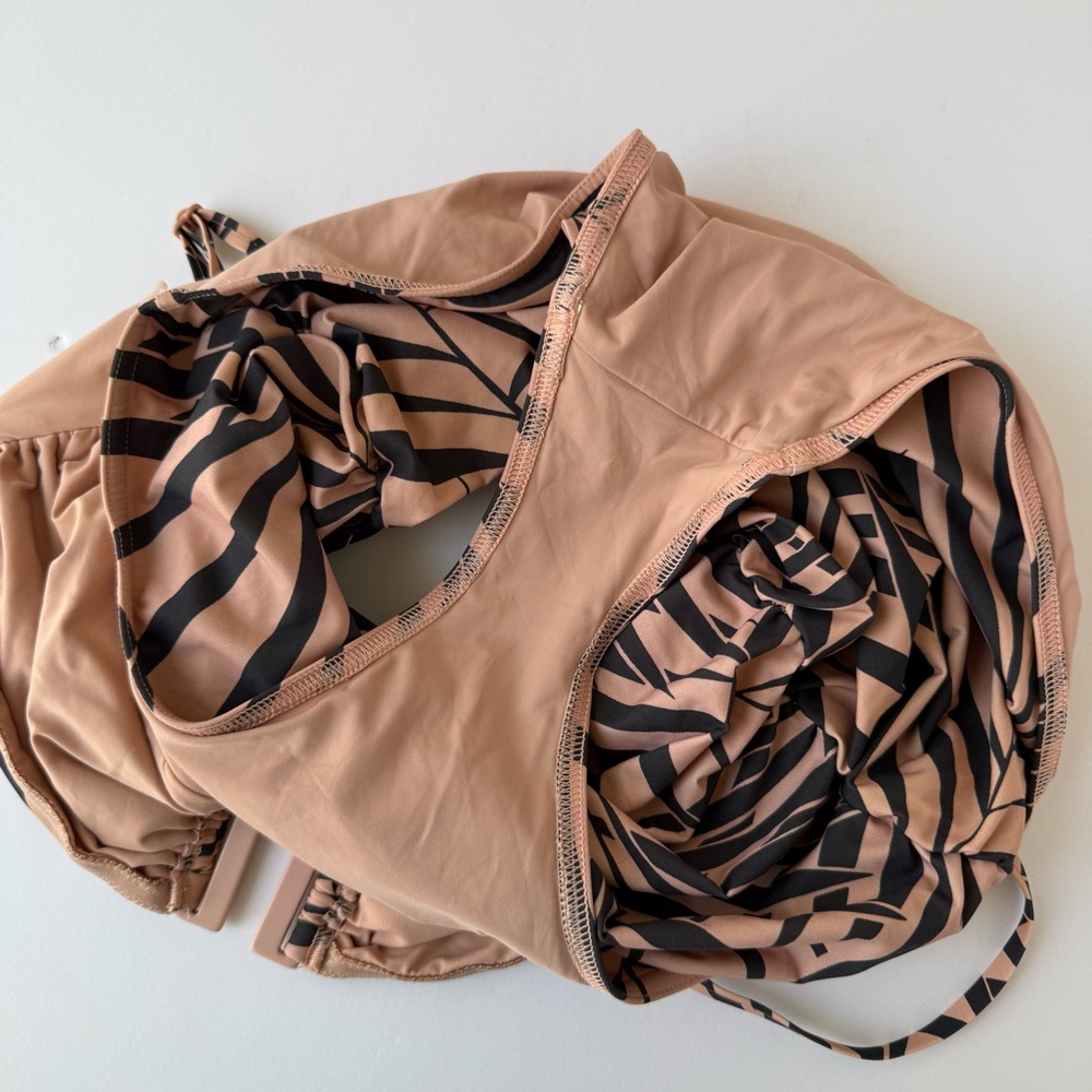 ZIMMERMANN BLUSH TAN BLACK SCULPT LINK RUCHED ZEBRA PRINT BANDEAU SWIMSUIT - Picture 6 of 10